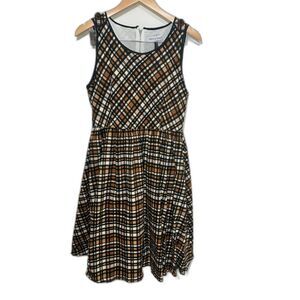 Frock Shop Plaid Fit & Flare Dress Large Rockabilly Retro Vintage 50s brown prep